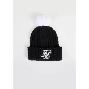 SikSilk Cable Bobble Hat - Black & White