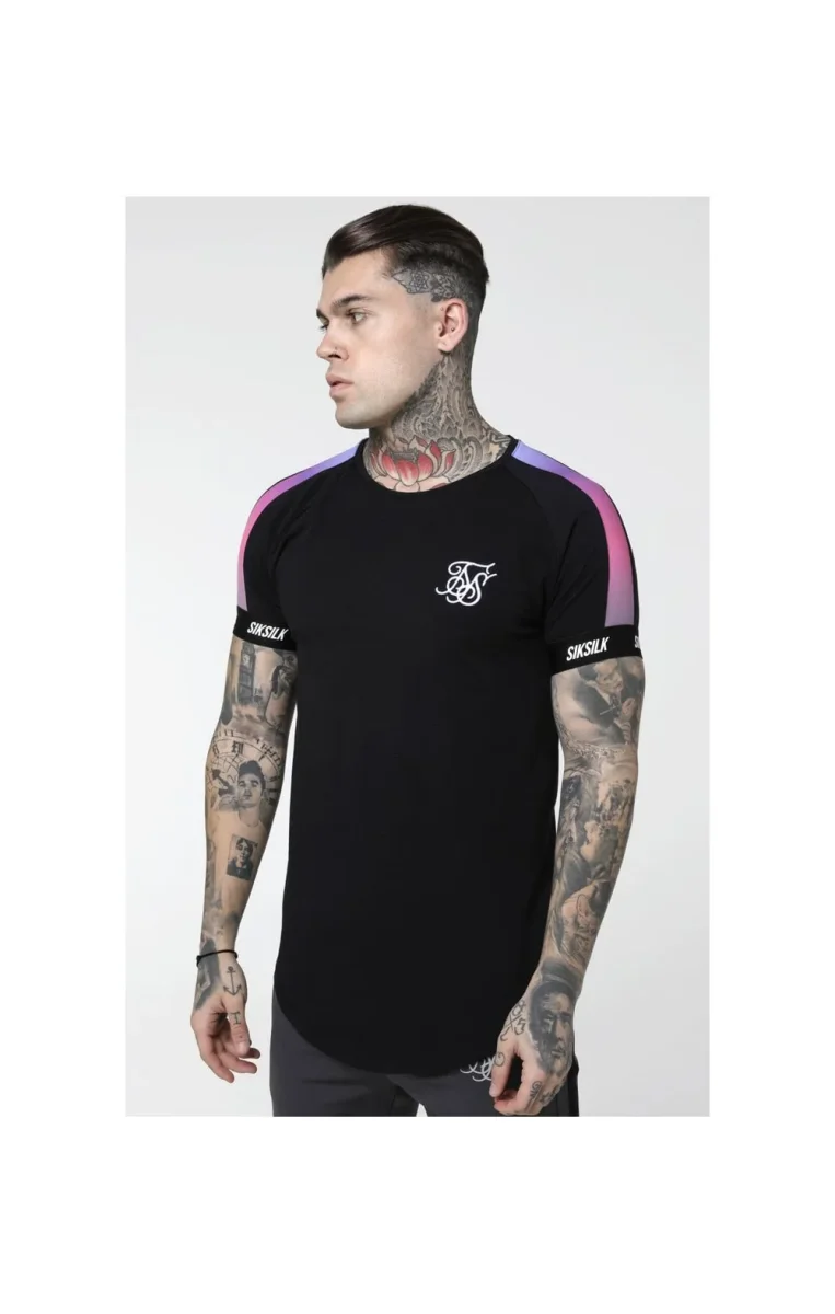 SikSilk S/S Raglan Panel Fade Tech Tee - Black