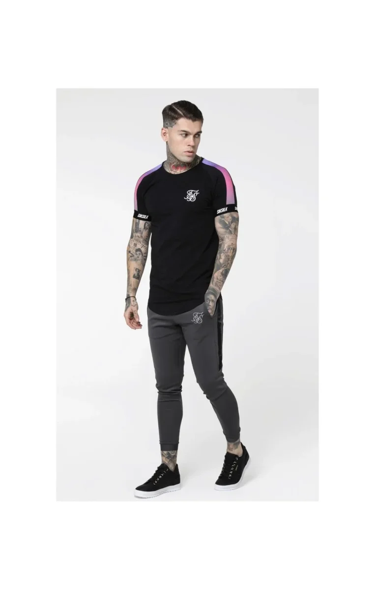 SikSilk S/S Raglan Panel Fade Tech Tee - Black - Image 4