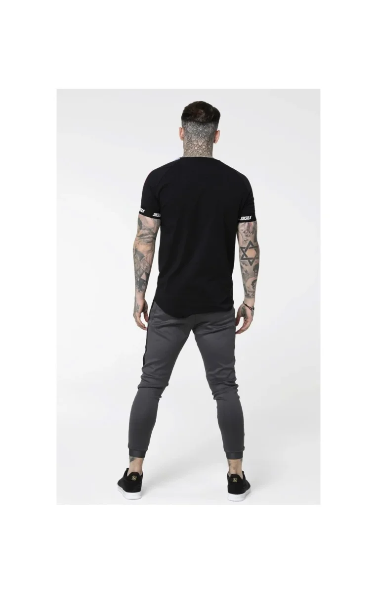 SikSilk S/S Raglan Panel Fade Tech Tee - Black - Image 7