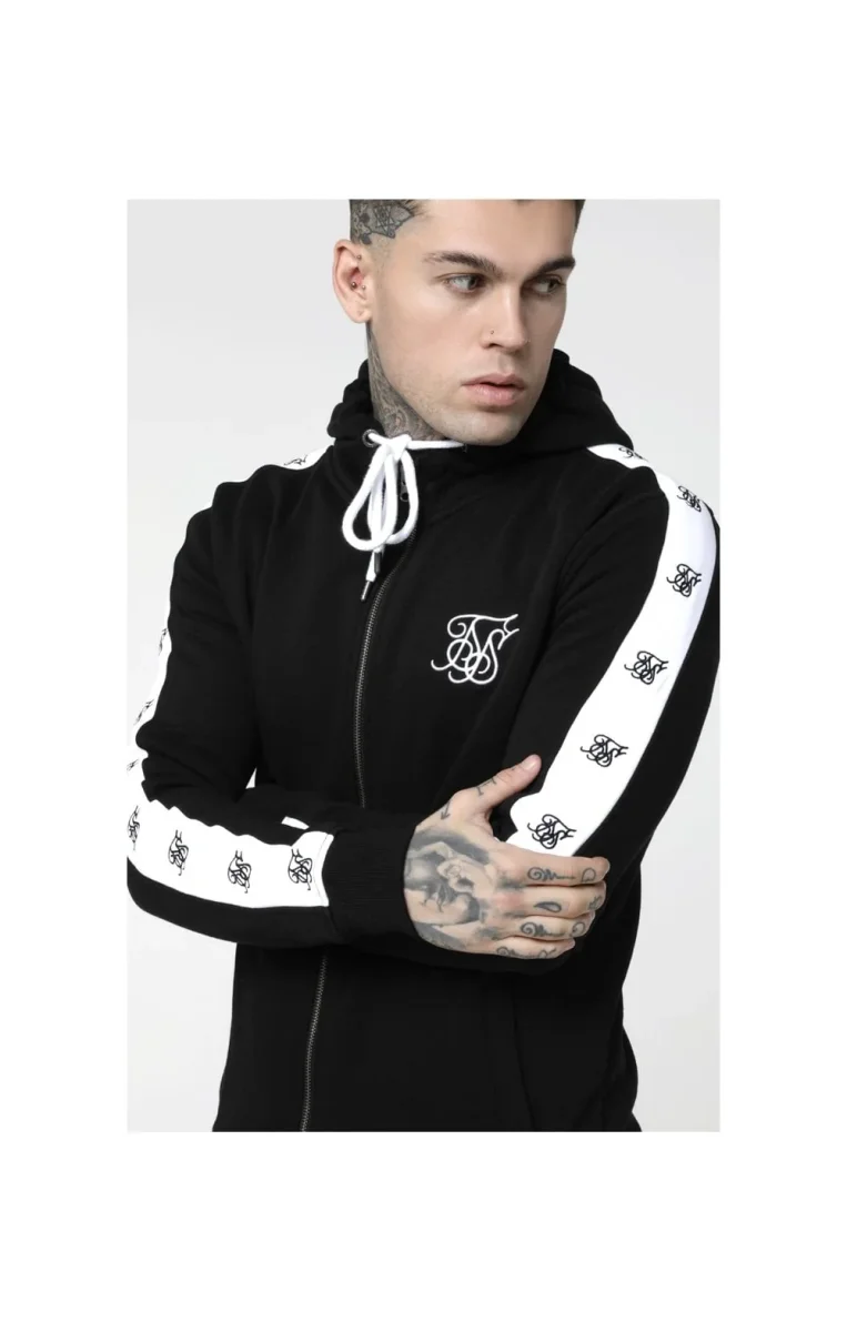 SikSilk Inset Zip Through Hoodie - Black & White