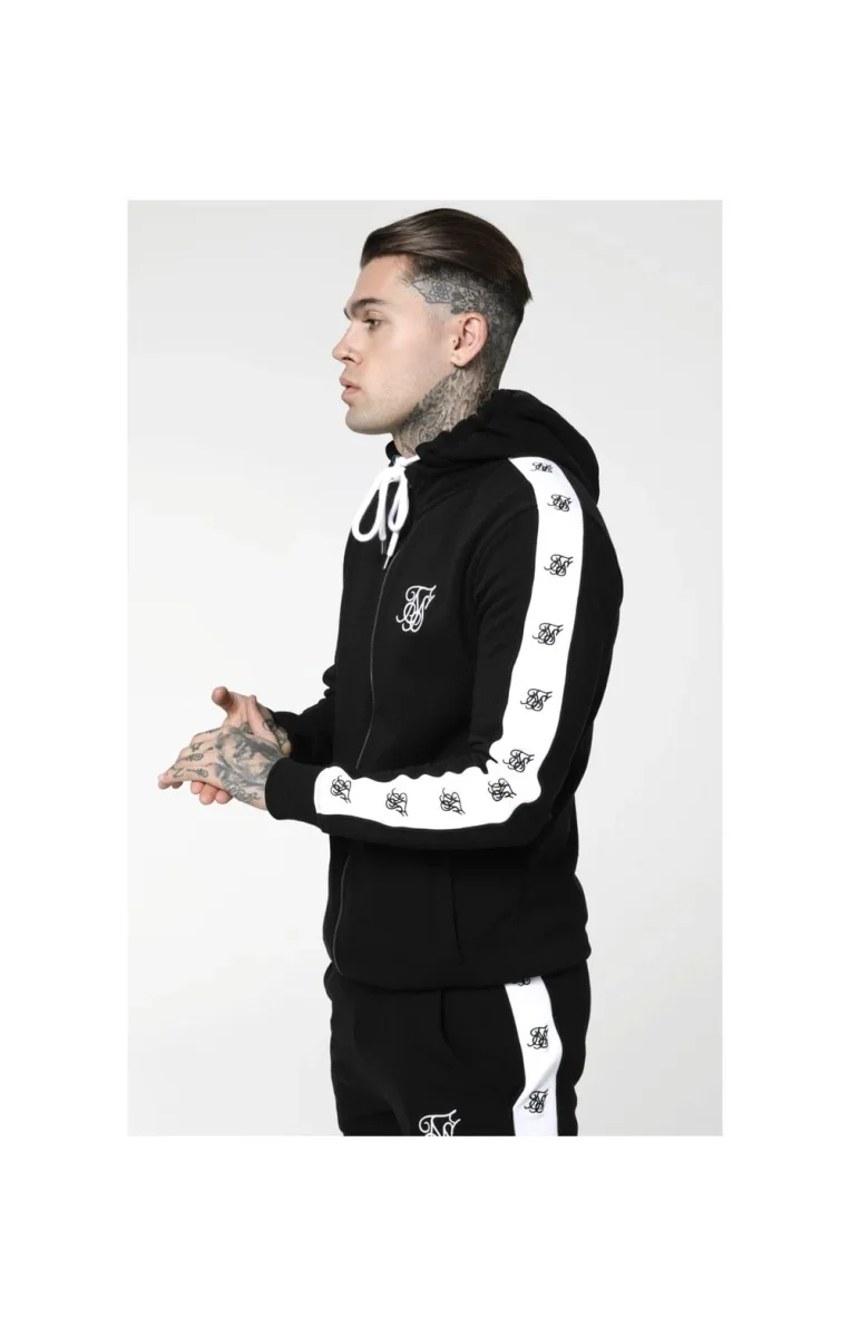 SikSilk Inset Zip Through Hoodie - Black & White - Image 4