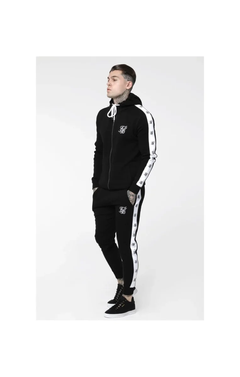 SikSilk Inset Zip Through Hoodie - Black & White - Image 3
