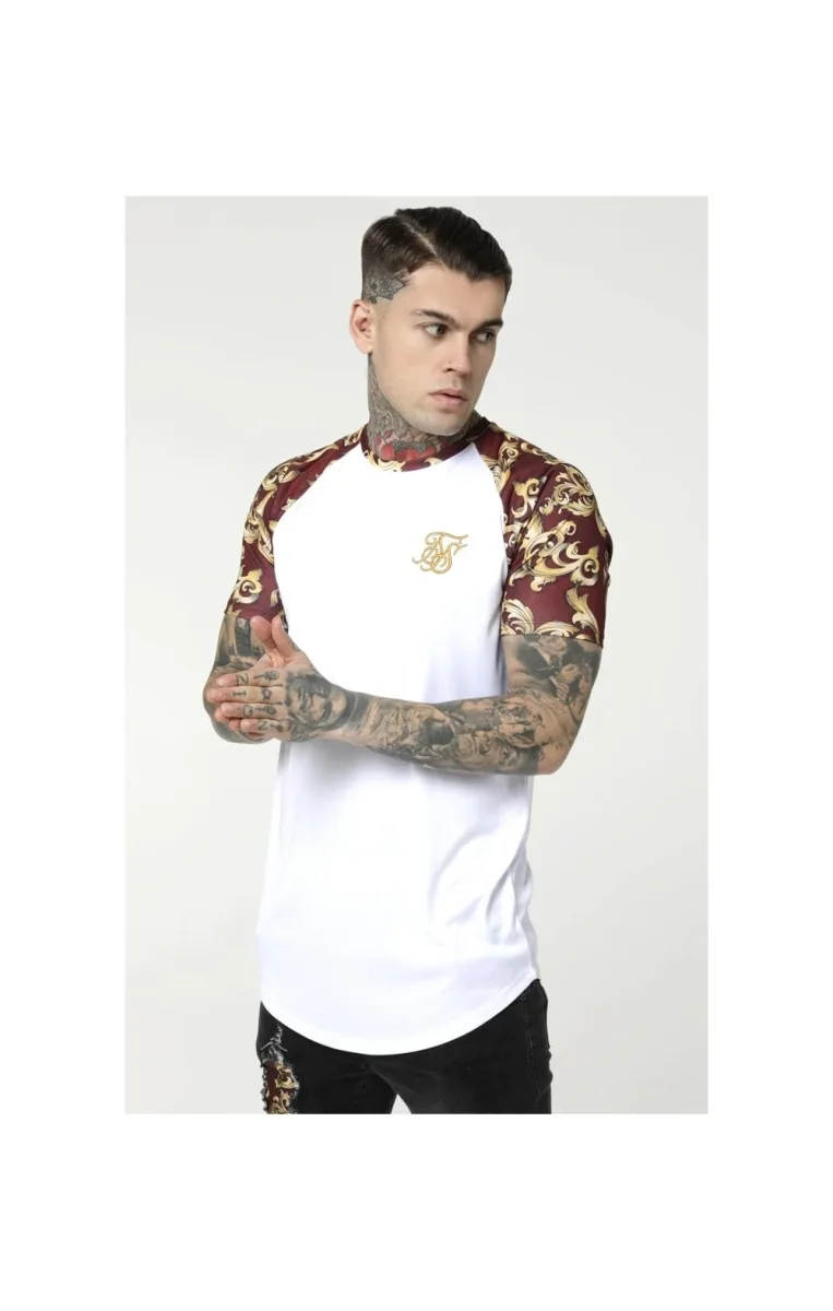 SikSilk S/S Royal Venetian Raglan Gym Tee – White & Burgundy - Image 3