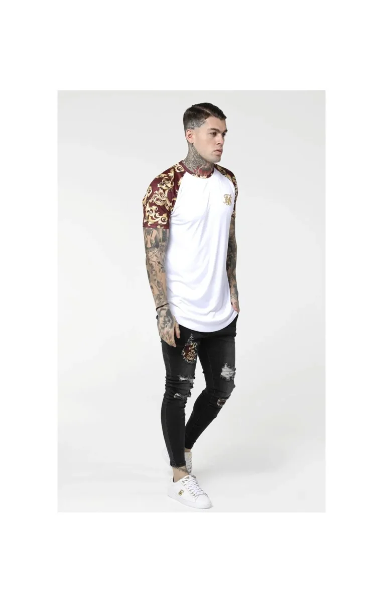 SikSilk S/S Royal Venetian Raglan Gym Tee – White & Burgundy - Image 4