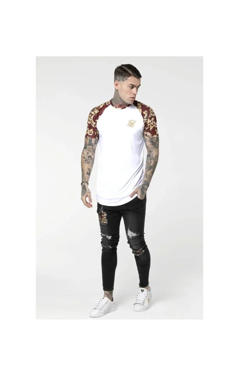 SikSilk S/S Royal Venetian Raglan Gym Tee – White & Burgundy - Image 5