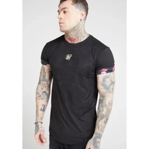 SikSilk S/S Roll Sleeve Tee – Black & Oil Paint