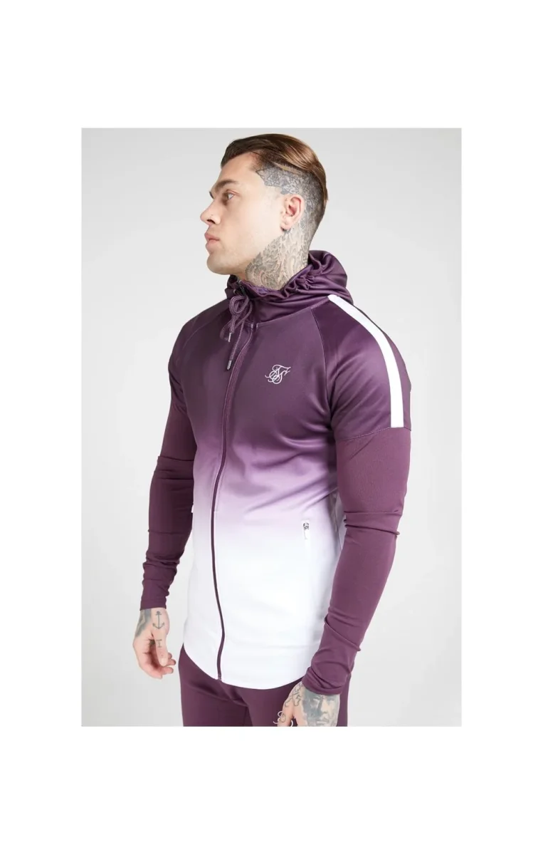 SikSilk Athlete Hybrid Zip Through Hoodie – Rich Burgundy Fade - Image 3
