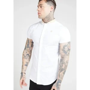 SikSilk S/S Tape Collar Shirt – White & Gold