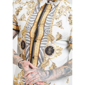 SikSilk High Collar Resort Shirt - Ocean Off White
