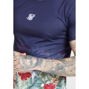 SikSilk S/S Curved Hem Fade Tee – Navy