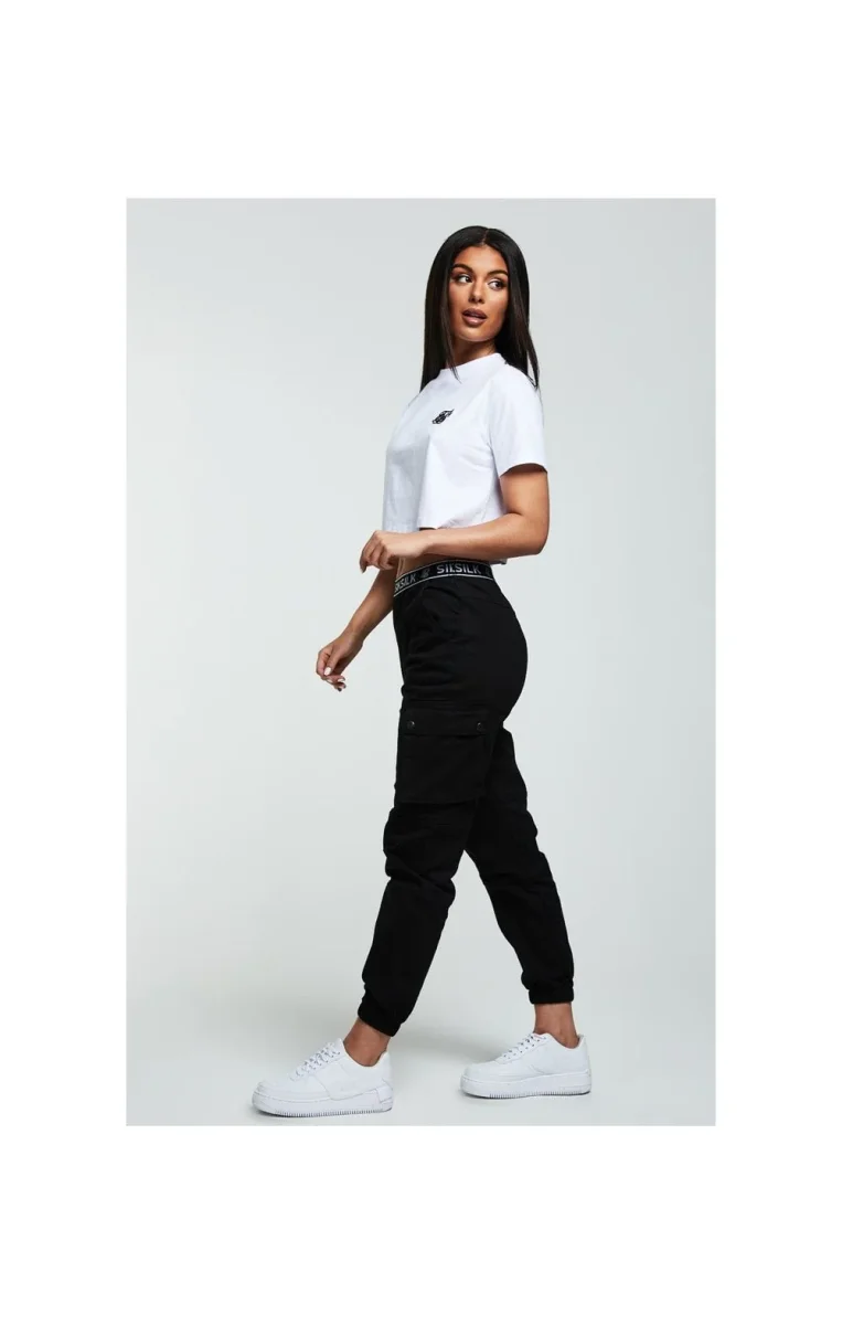 SikSilk Tape Waist Cargo Pants - Black & White - Image 5