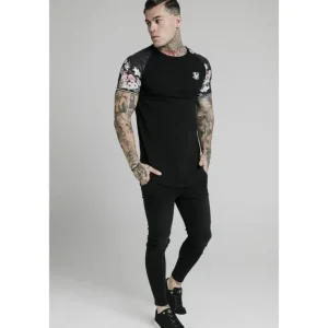 SikSilk S/S Prestige Floral Inset Tech Tee - Black