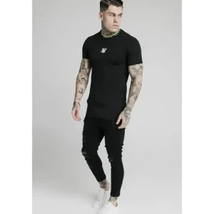 SikSilk Straight Hem Tape Collar Gym Tee - Black