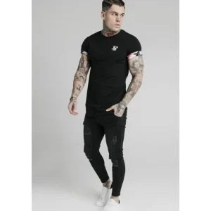 SikSilk S/S Floral Roll Sleeve Tee – Black