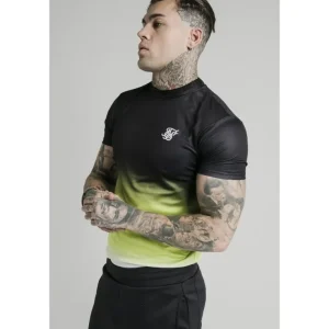 SikSilk S/S Tri Fade Tape Collar Tee - Black,Fluro & White