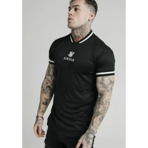 SikSilk S/S Poly Rib Collar Tee - Black