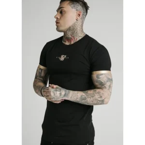 SikSilk S/S Inset Cuff Gym Tee – Black & Gold