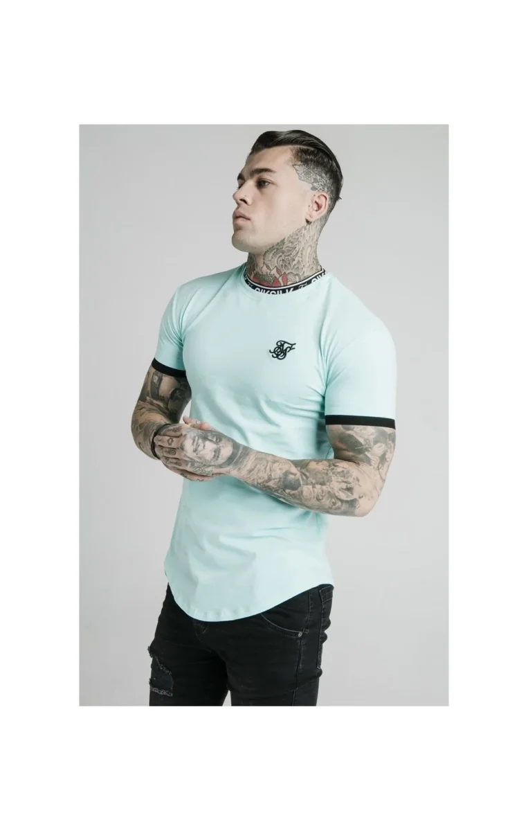 SikSilk S/S Inset Tape Collar Gym Tee - Teal