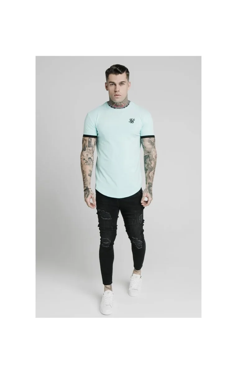 SikSilk S/S Inset Tape Collar Gym Tee - Teal - Image 5