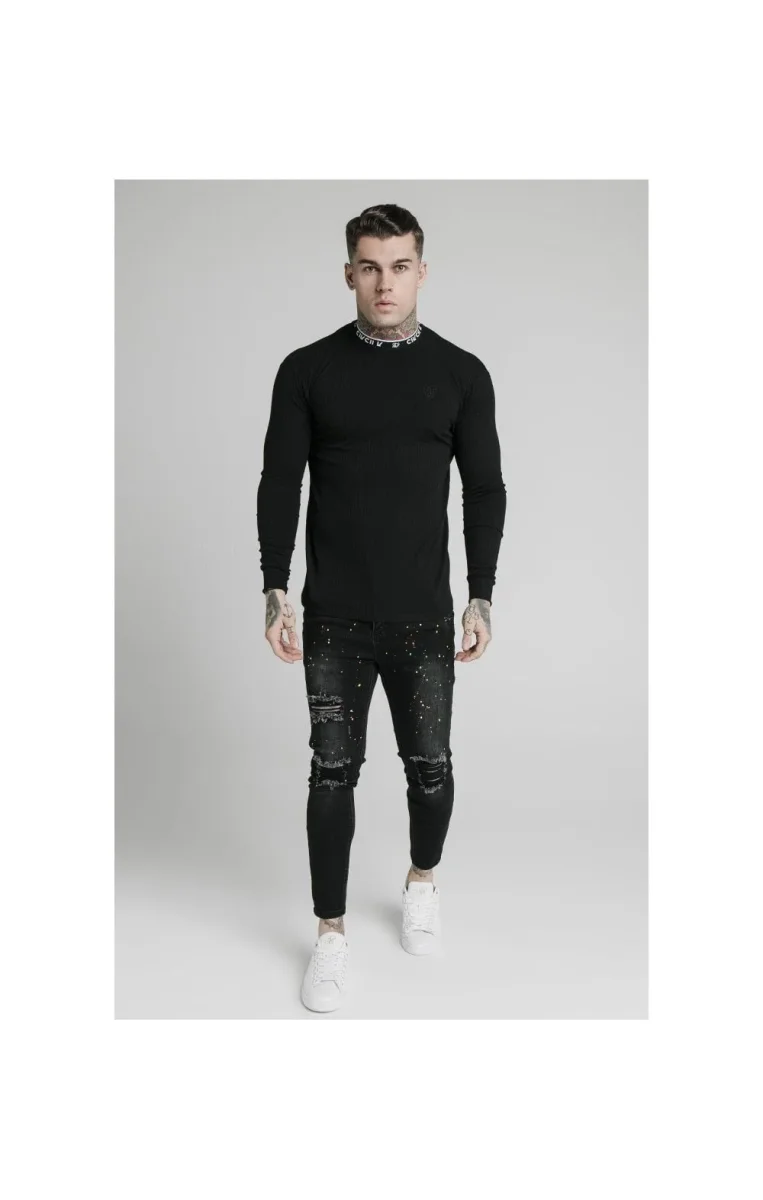 SikSilk L/S Rib Knit Tee - Black - Image 4