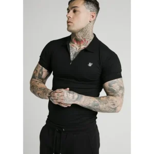 SikSilk S/S Inset Cuff Stretch Polo - Black