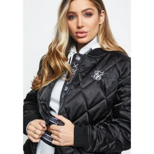 SikSilk Satin Bomber Jacket - Black