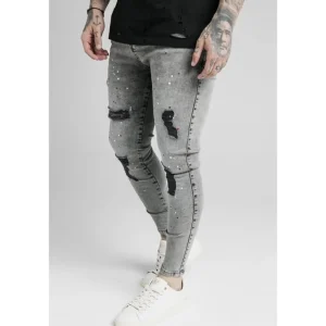 SikSilk Skinny Distressed Riot Jeans - Snow Wash