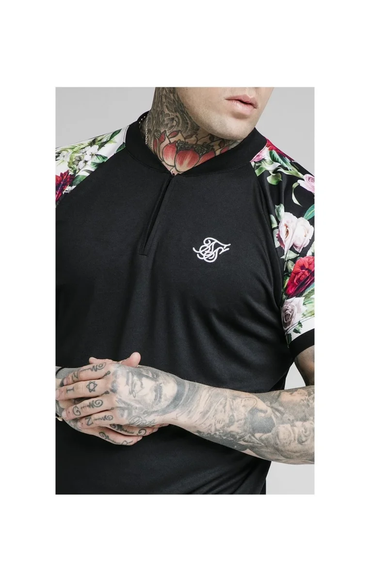 SikSilk S/S Interlock Baseball Tee - Black & Floral Pixel - Image 3