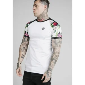 SikSilk S/S Floral Pixel Inset Tech Tee - White & Floral Pixel