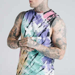 SikSilk X Steve Aoki Racer Back Vest – Rainbow Ink Tie Dye