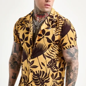 Yellow Leaf Print Resort Shirt