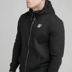 Black Essential Zip Through Funnel Neck Hoodie
