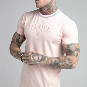 SikSilk S/S Rib Collar Gym Tee - Pastel Pink