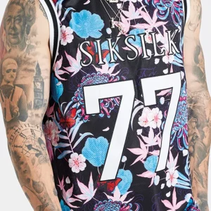 SikSilk X Steve Aoki Mesh Baseball Vest - Blue,Pink & White