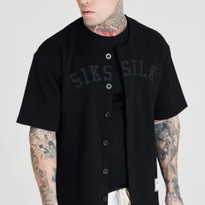 Black Applique Logo Baseball Jersey