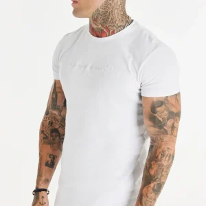 White Script Embroidery Muscle Fit T-Shirt