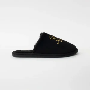 Black Slipper With Embroidered Logo