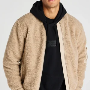 Beige Borg Bomber Jacket