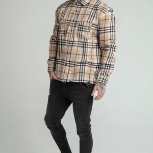 Brown Distressed Check Shirt