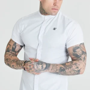 SikSilk S/S Grandad Collar Shirt - White