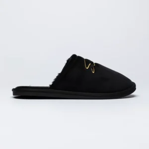 Black Slipper With Embroidered Logo