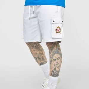 White Elasticated Denim Cargo Short