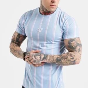 SikSilk Striped Tee - Blue, Pink & White