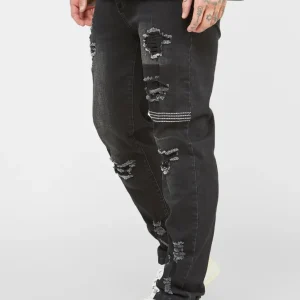 Black Patchwork Distressed Slim Denim Jean