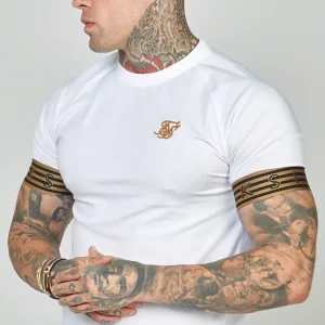 White, Gold Knitted Elastic Cuffed T-Shirt