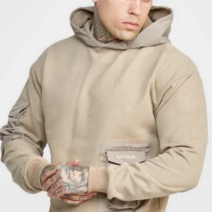 Tan Contrast Pocket Oversized Hoodie
