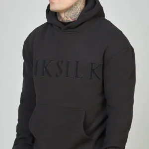 Black Applique Logo Relaxed Fit Overhead Hoodie