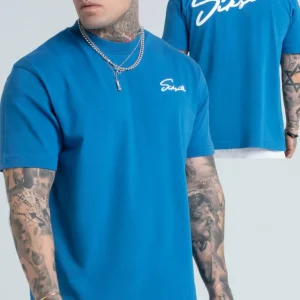 Teal Script Print Oversized T-Shirt