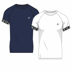 White & Blue Muscle Fit Taped Essential T-Shirt Twin Pack